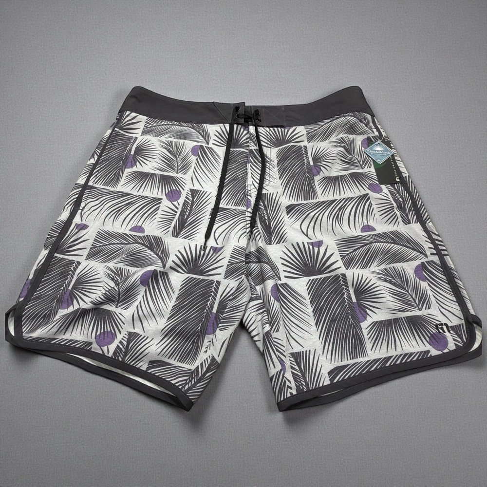 TravisMathew Mens 34 Sail Plans Boardshorts  Heather Grey Palm Print 1MA173 NEW